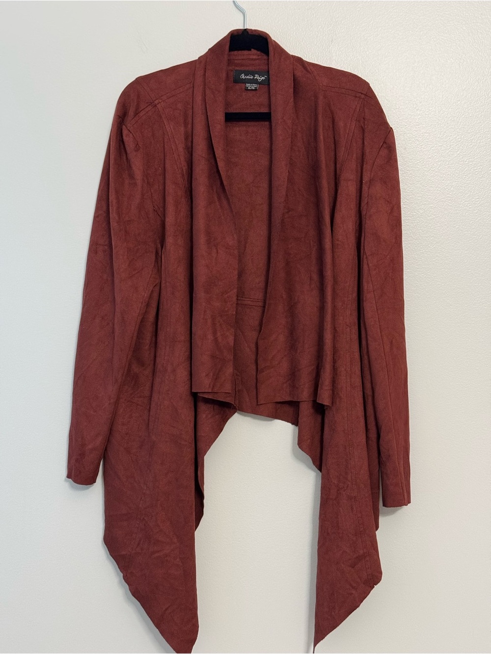 Charlie Paige Rust-Red Open Waterfall Cardigan